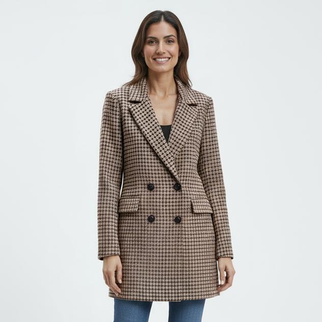 Womens Steve Madden Plaid Double Breasted Faux Wool Coat