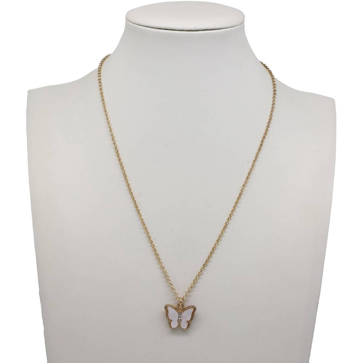 Ashley Gold-Tone Mother of Pearl & Crystal Butterflies Pendant