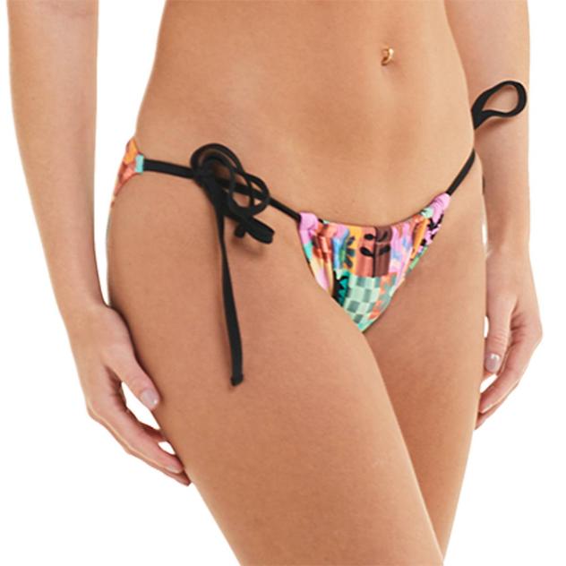 Juniors California Sunshine Patchwork Side Tie Swim Bottoms