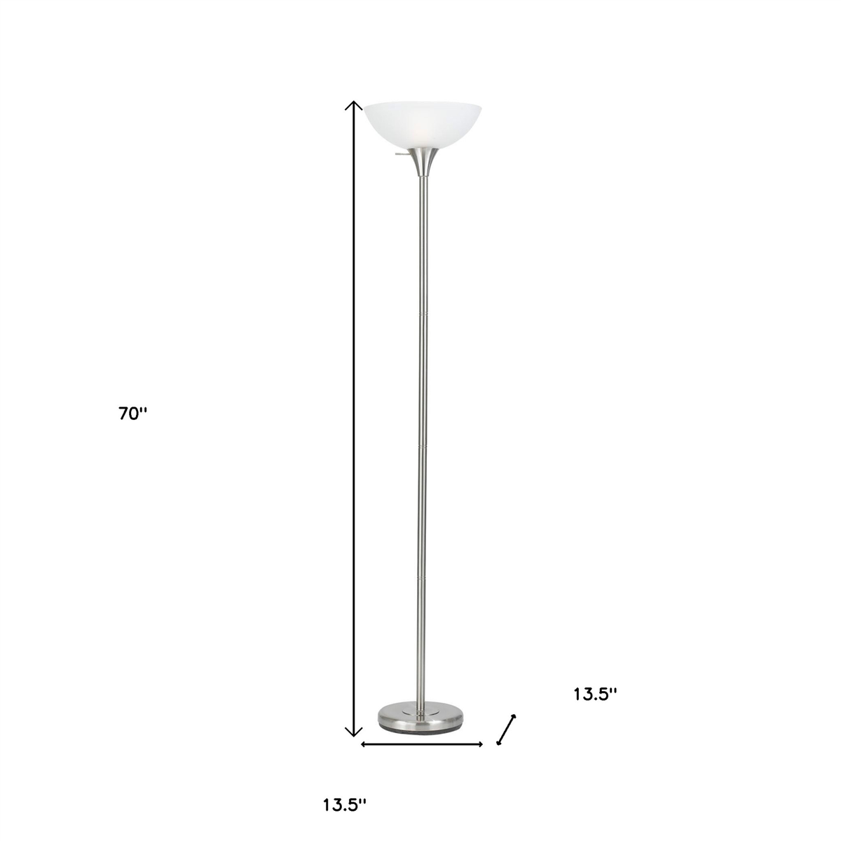 HomeRoots 70in. Nickel Torchiere Floor Lamp With Glass Dome Shade