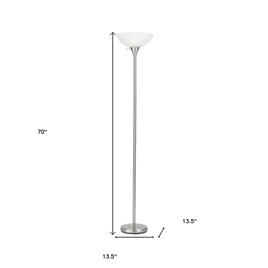 HomeRoots 70in. Nickel Torchiere Floor Lamp With Glass Dome Shade