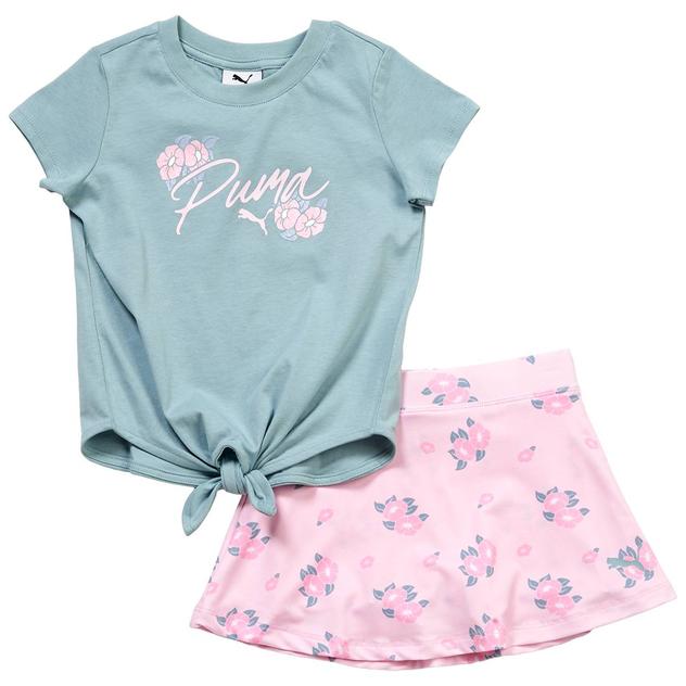 Girls (4-6x) Puma® Floral Logo Tie Front Tee & Floral Skort Set