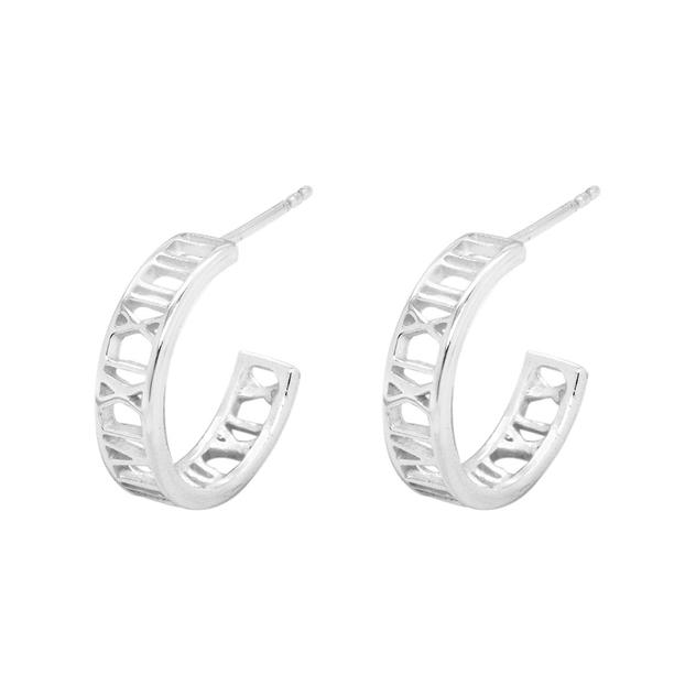 Marsala Sterling Silver Roman Numerals Hoop Earrings