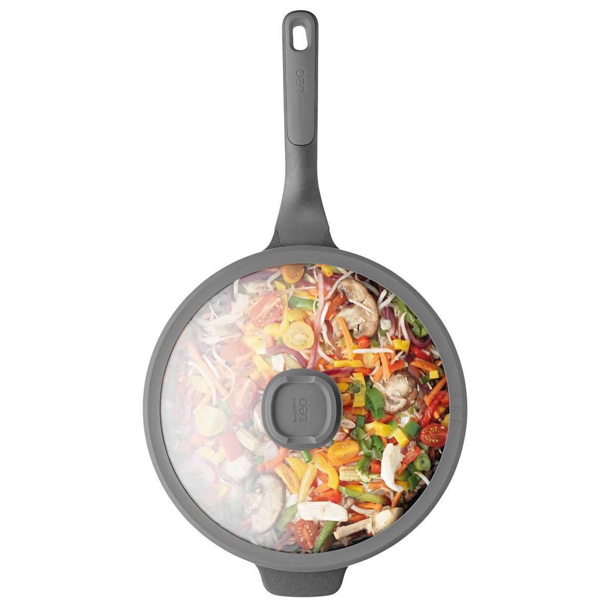 BergHOFF Stone+ Nonstick Ceramic 4.6qt. Wok Pan w/ Glass Lid