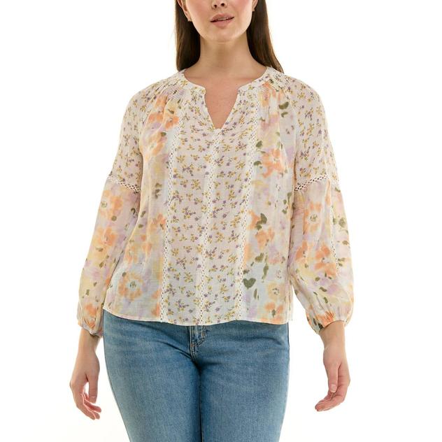 Womens Zac & Rachel 3/4 Sleeve Split Neck Ditsy Floral Blouse