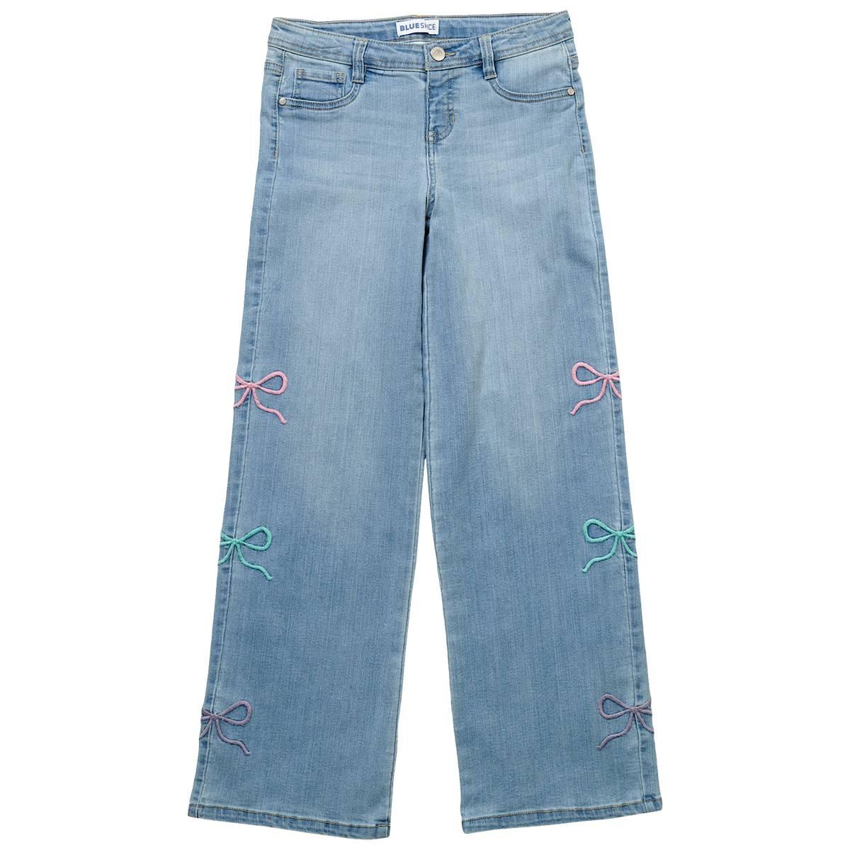 Girls (7-12) Blue Spice Wide Leg Pastel Bow Jeans
