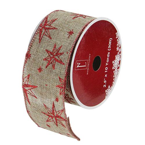 Northlight 12pk. Red & Beige Star Christmas Wired Craft Ribbon