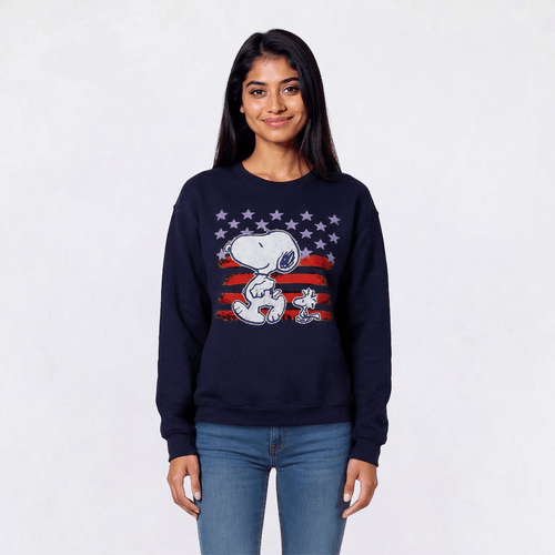 Juniors Peanuts(tm) Stars & Stripes Fleece Crew Neck Sweatshirt