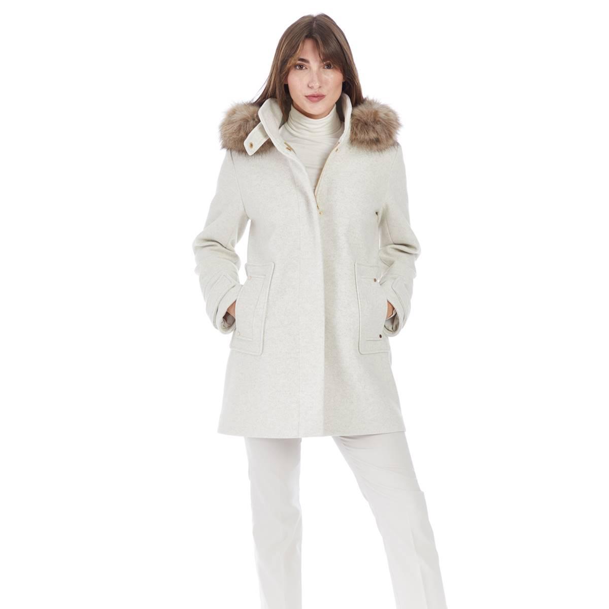 Womens Nine West Faux Wool Duffle w/Faux Fur Trimmed Hood
