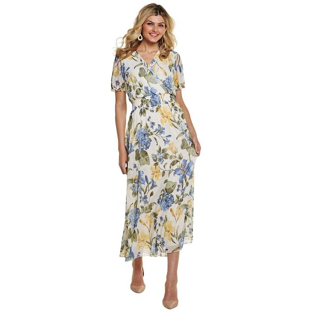 Womens Vivid Aura Short Sleeve Floral Mesh Midi Dress
