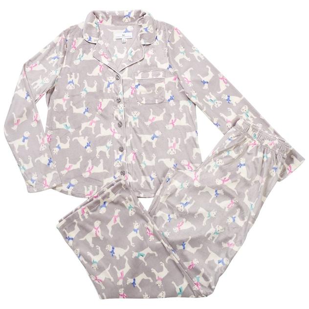 Womens Karen Neuburger Long Sleeve Folded Dogs w/Scarf Pajama Set