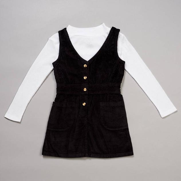 Girls (4-6x) Pink Velvet Corduroy Jumper Dress & Mock Neck Top