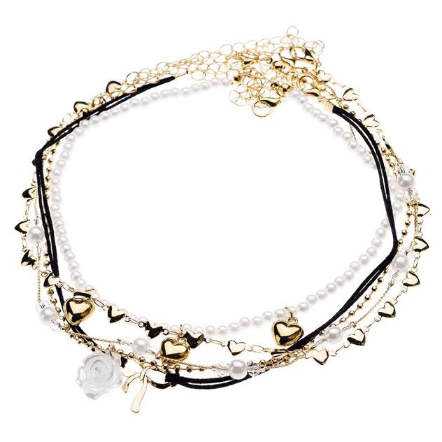 Ashley Pearl Black Cord Gold-Tone Heart Flower & Bow Choker Set