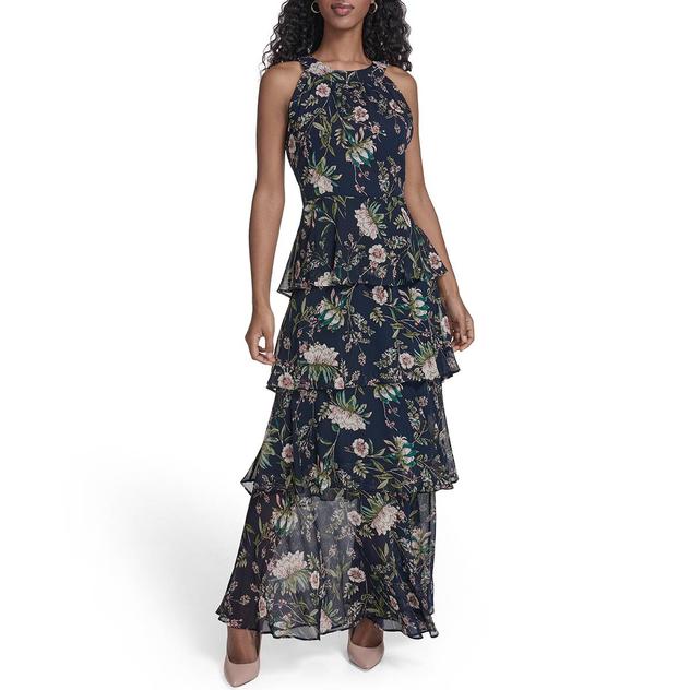 Womens Tommy Hilfiger Halter Neck Floral Tier Maxi Dress