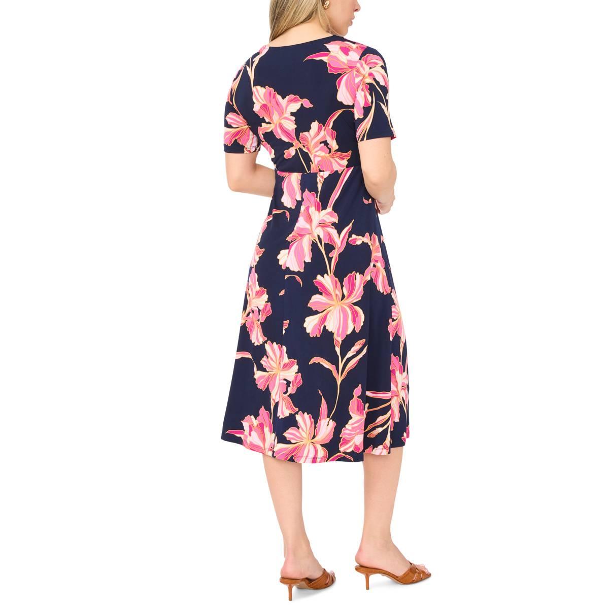 Petite MSK Elbow Sleeve V Neck Twist Front Midi Dress