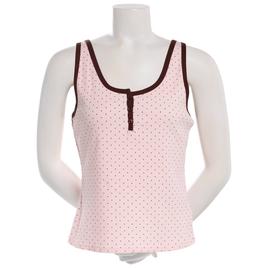 Juniors Pink Rose Polka Dot Henley Long Tank Top - Dots
