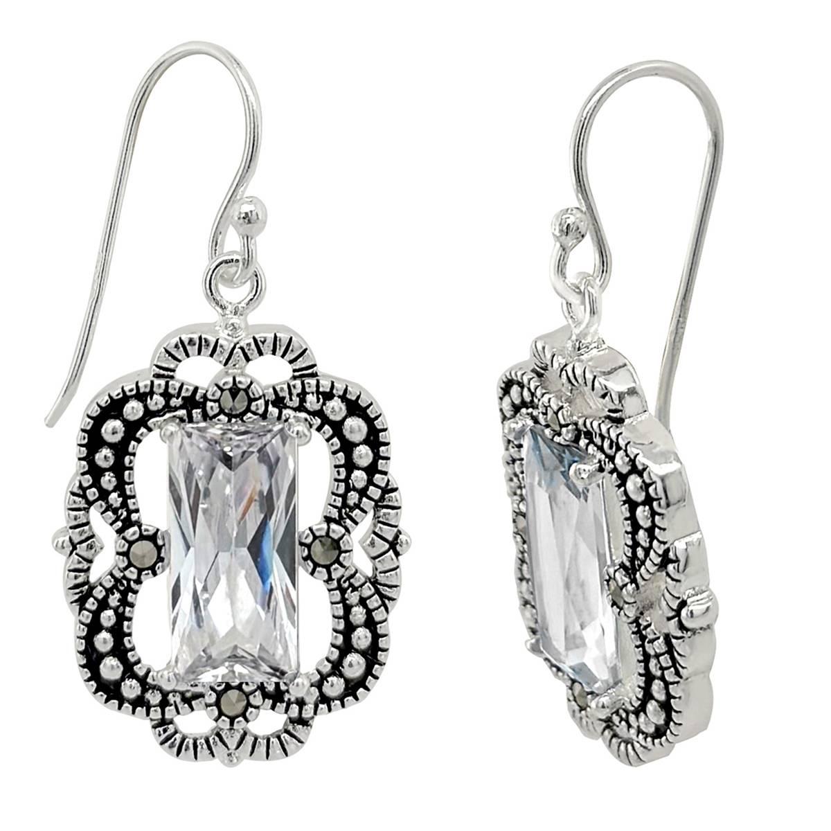 Marsala Fine Silver Plated Marcasite & CZ Earrings