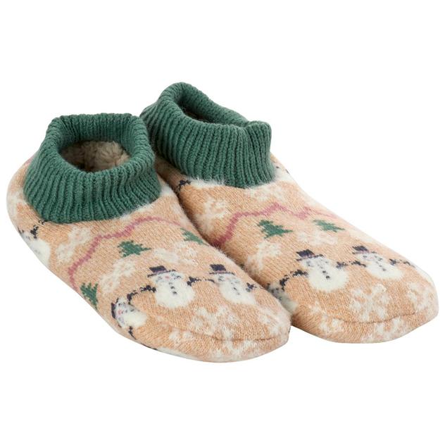 Womens Fuzzy Babba Fair Isle Snowman Slipper Socks