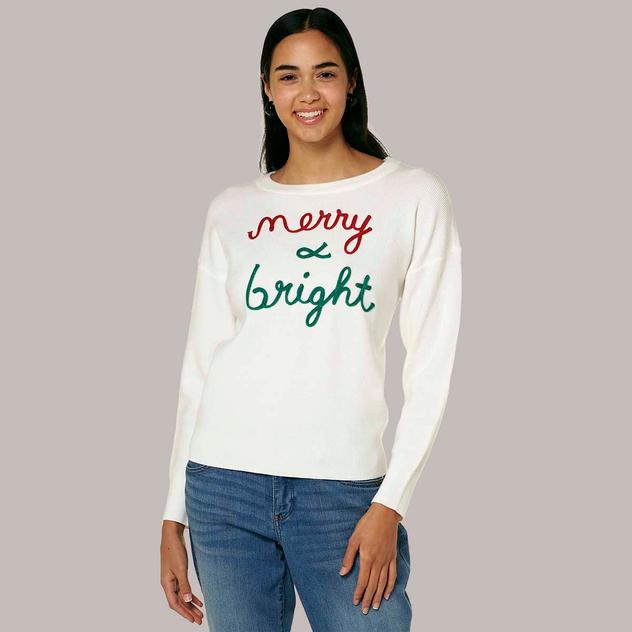 Petite Rio & Rian Long Sleeve "Merry & Bright" Sweater