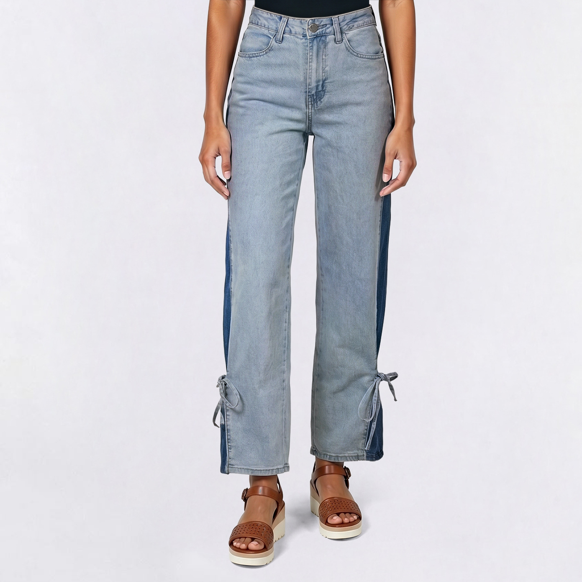 Juniors Gogo Jeans Color Block Side Panel Wide Leg Pants w/ Tie