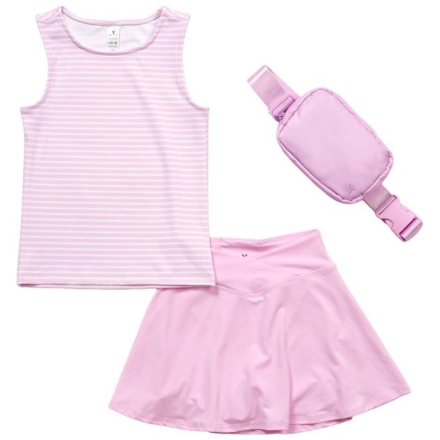 Girls (7-14) Yogalicious® 3pc. Sleeveless Striped Tank w/ Skort