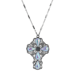 Symbols of Faith Silver Tone AB Crystal Pendant Cross Necklace