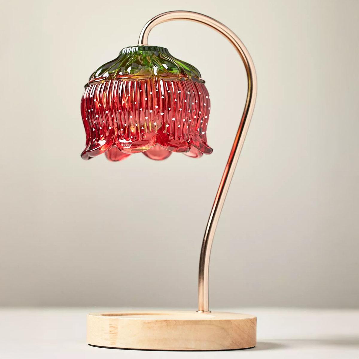 Luze Strawberry Candle Warmer Light with Strawberry Glass Shade