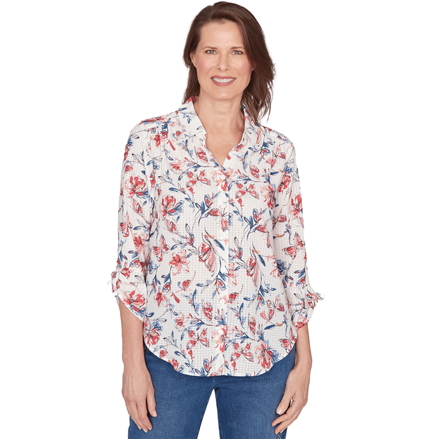 Womens Alfred Dunner Austin Etched Floral Butterfly Blouse