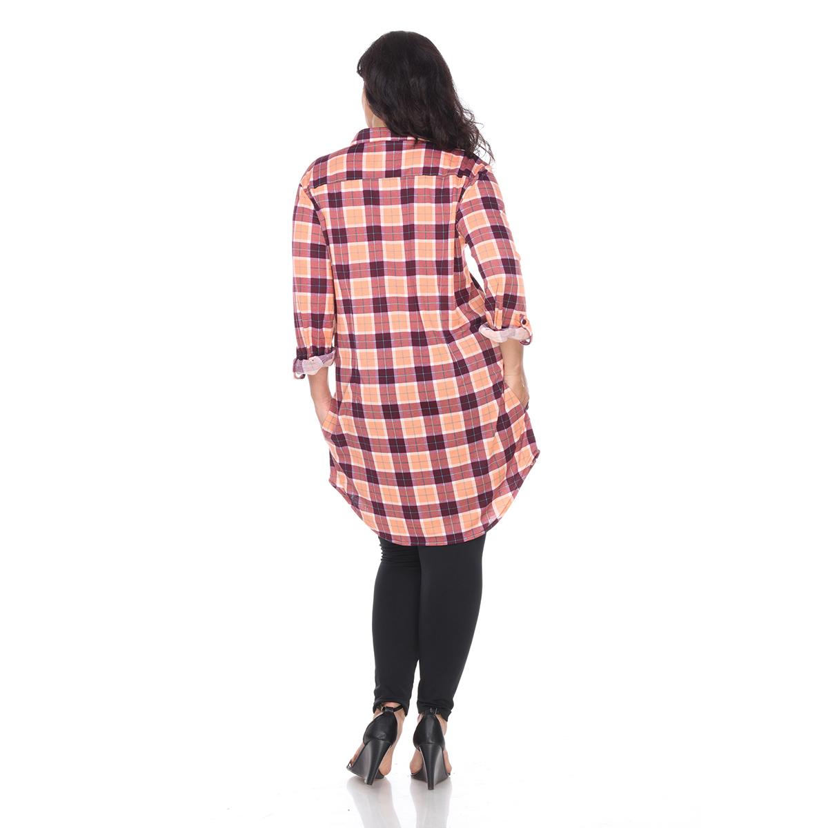 Plus Size White Mark Piper Stretchy Plaid Tunic Shirtdress