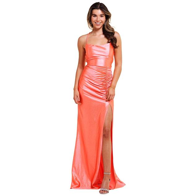 Juniors Emerald Sundae Glitter Satin Strappy Empire Waist Dress