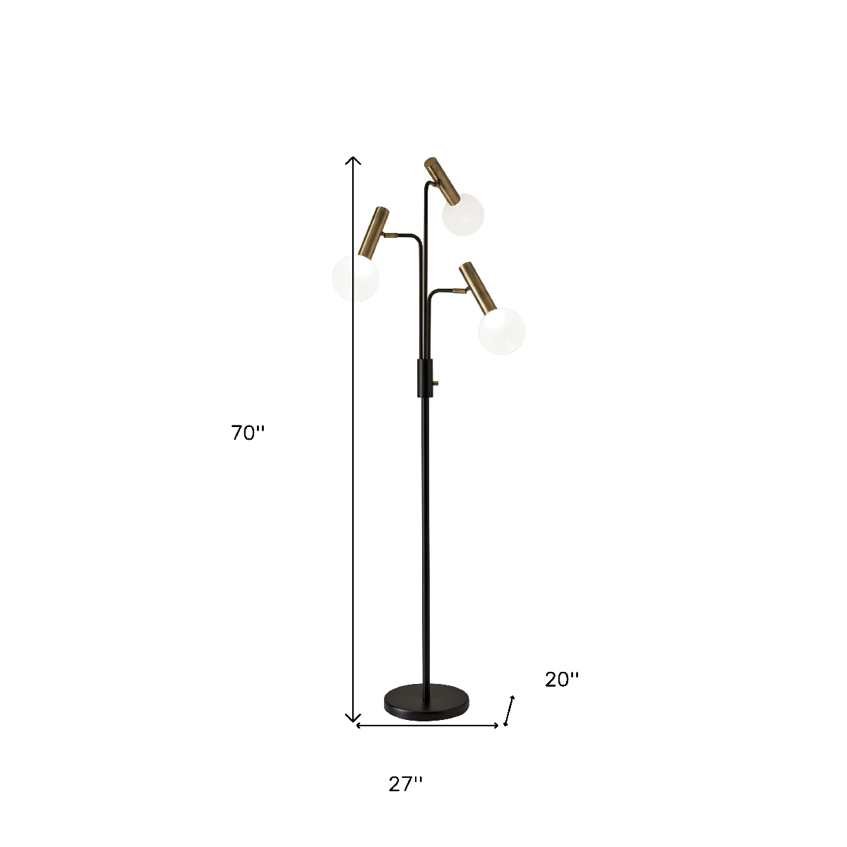 HomeRoots 70in. Black & Bronze Three Light LED Tree Floor Lamp