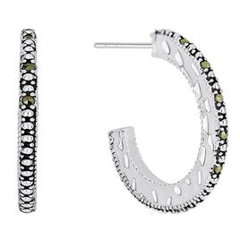 Marsala Silver Plated Marcasite C-Hoop Earrings
