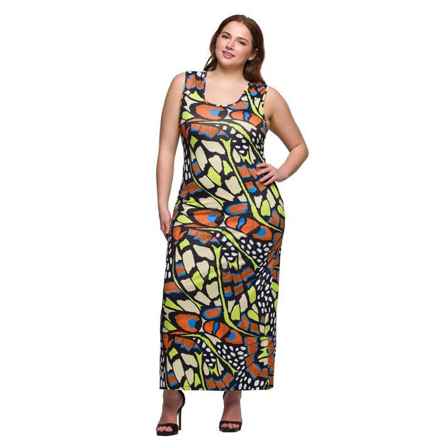 Plus Size 24/7 Comfort Apparel Butterfly Sleeveless A-Line Dress