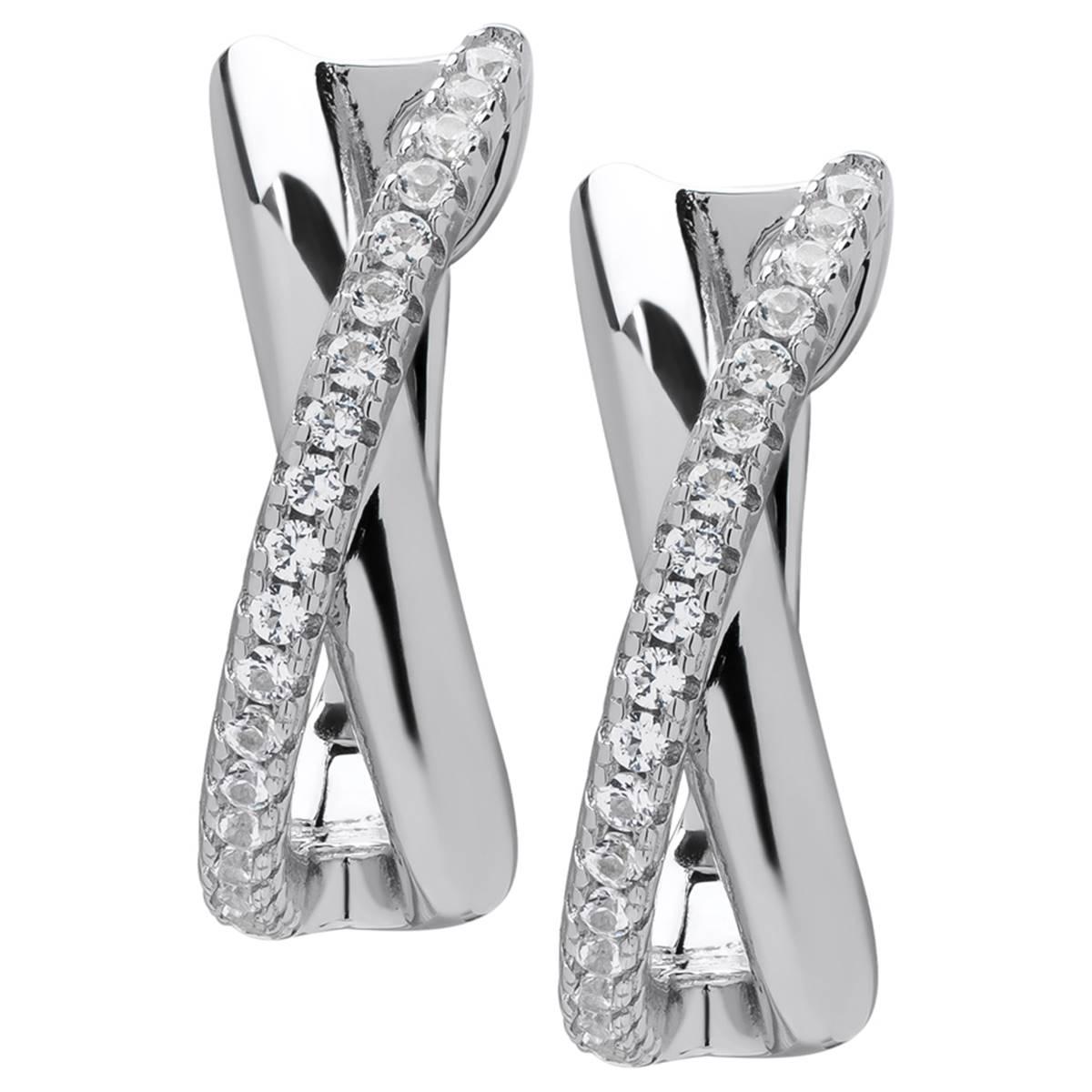 Gianni Argento Lab Grown White Sapphire X Design Hoop Earrings