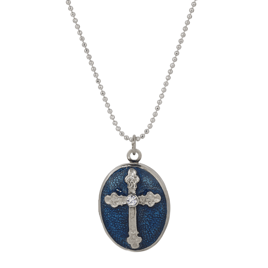 Symbols of Faith Silver Tone Blue Cross Locket Necklace