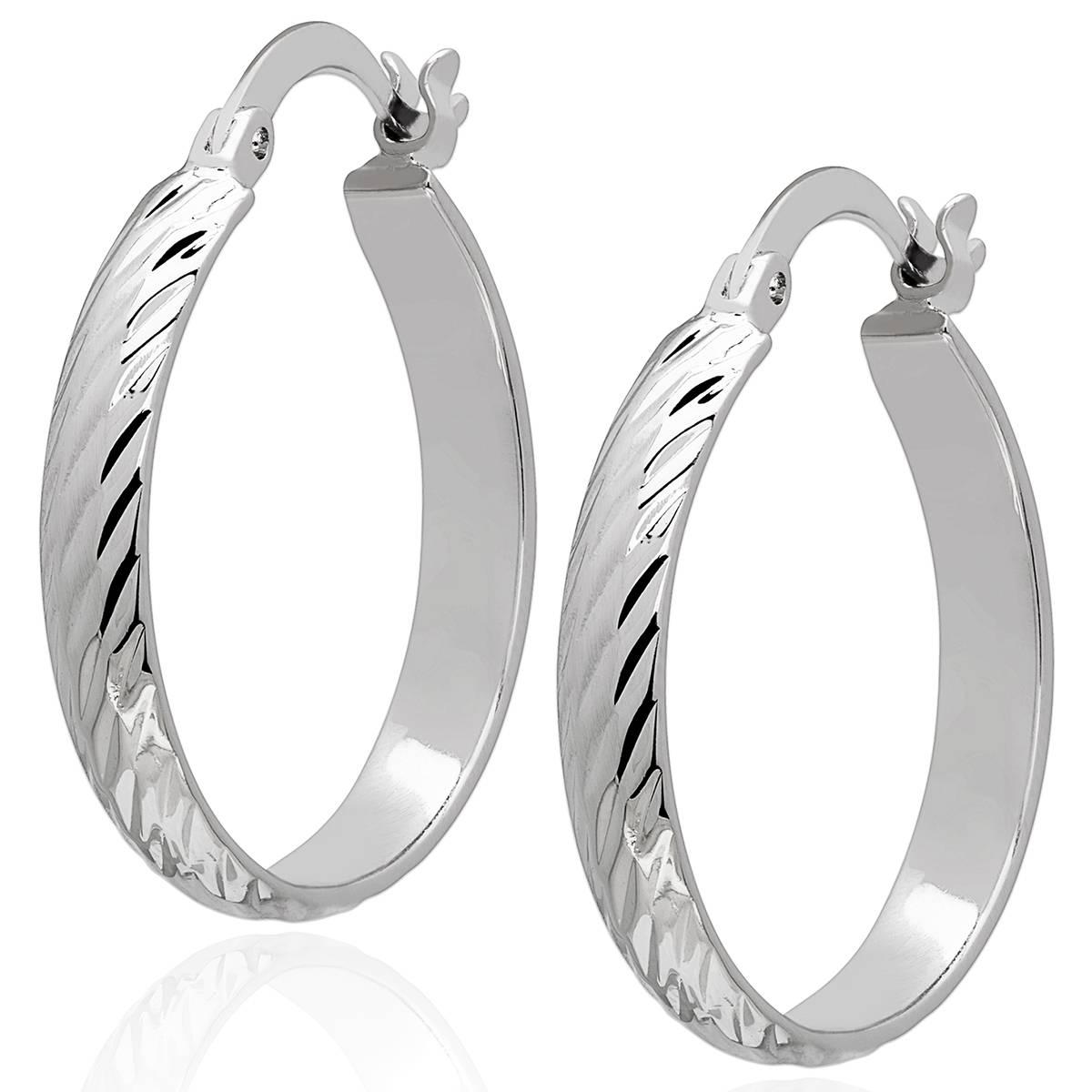 Gianni Argento 25x4mm Diamond-Cut Hoop Earrings