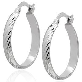Gianni Argento 25x4mm Diamond-Cut Hoop Earrings