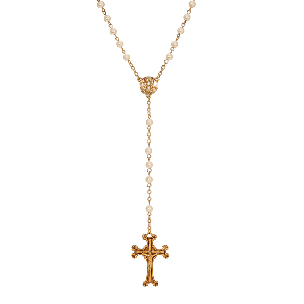 Symbols of Faith 14kt. Gold Dipped Crucifix & Glass Bead Rosary