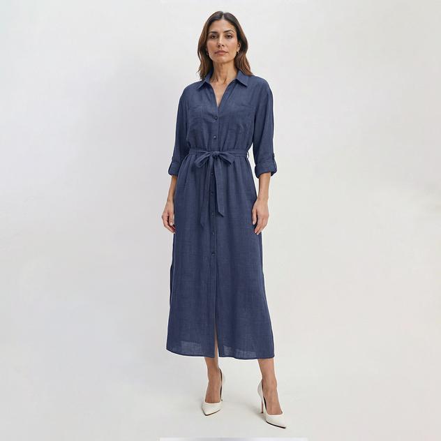Womens Emma & Michele Roll Tab Sleeve Shirtdress