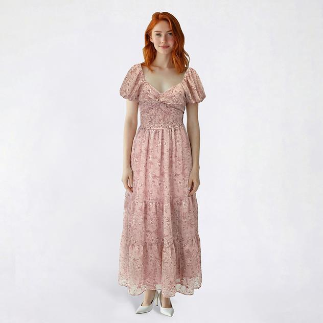 Juniors Trixxi Floral Puff Sleeve Twist Front Tier Maxi Dress