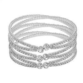 Roman Silver-Tone Crystal Cup Chain Triple Row Cuff Bracelet
