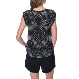 Womens DKNY Sleeveless Pleated Front Geo Diamond Blouse