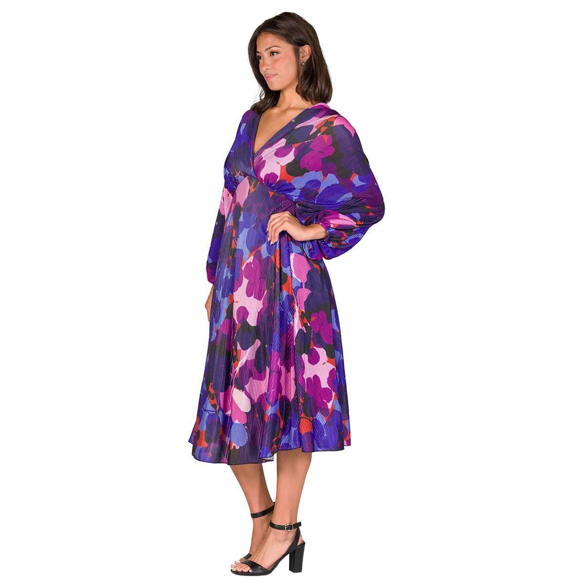 Womens 24/7 Comfort Apparel Multicolor Empire Waist Midi Dress