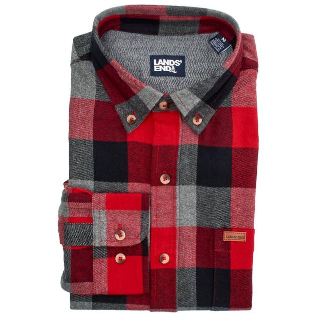 Mens LANDS’ END® Long Sleeve Flannel Shirt - Red