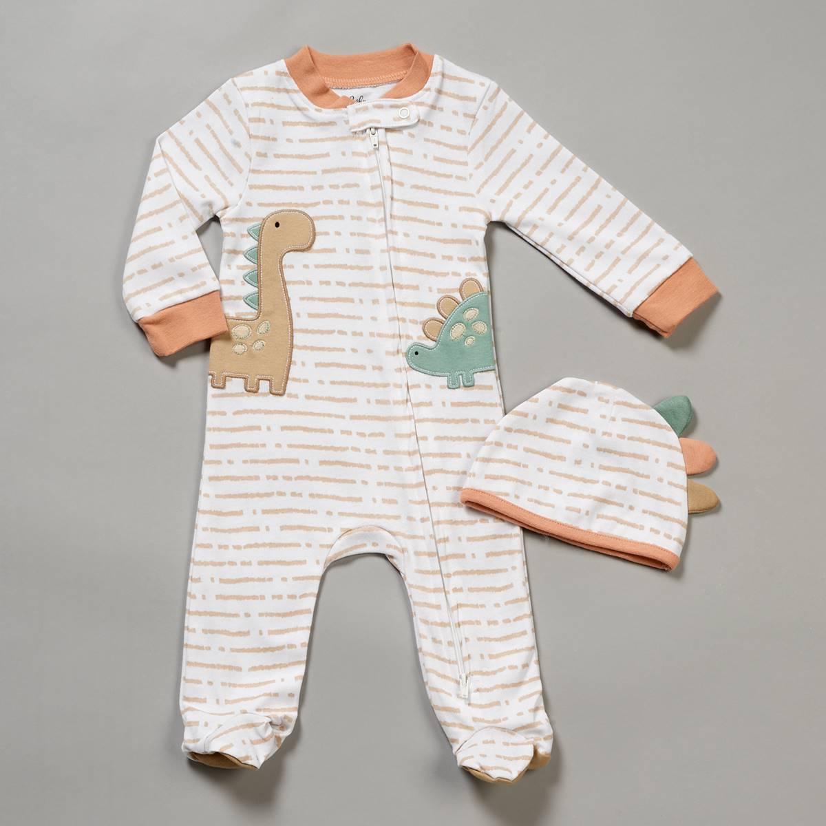 Baby Unisex (NB-9M) Baby Essentials(R) 2pc. Dinosaur Footie & Hat