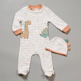 Baby Unisex (NB-9M) Baby Essentials(R) 2pc. Dinosaur Footie & Hat