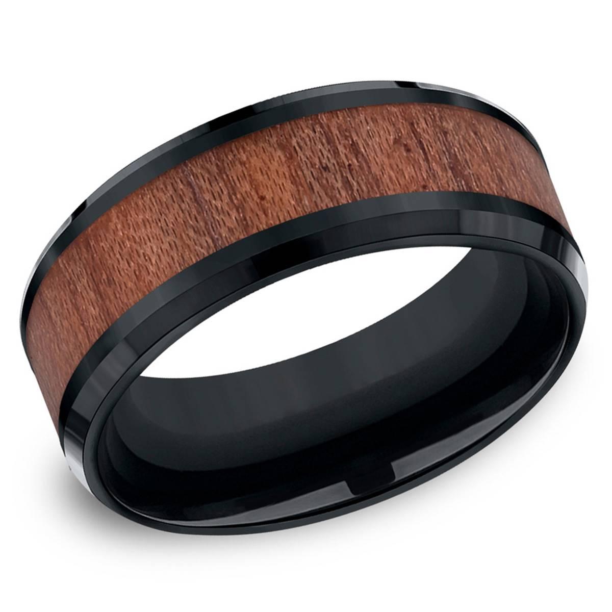 Mens Endless Affection(tm) 8mm Black Cobalt Rosewood Inlay Band