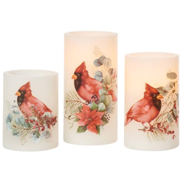 Fitz and Floyd LED Cardinal Pillar Candle Set