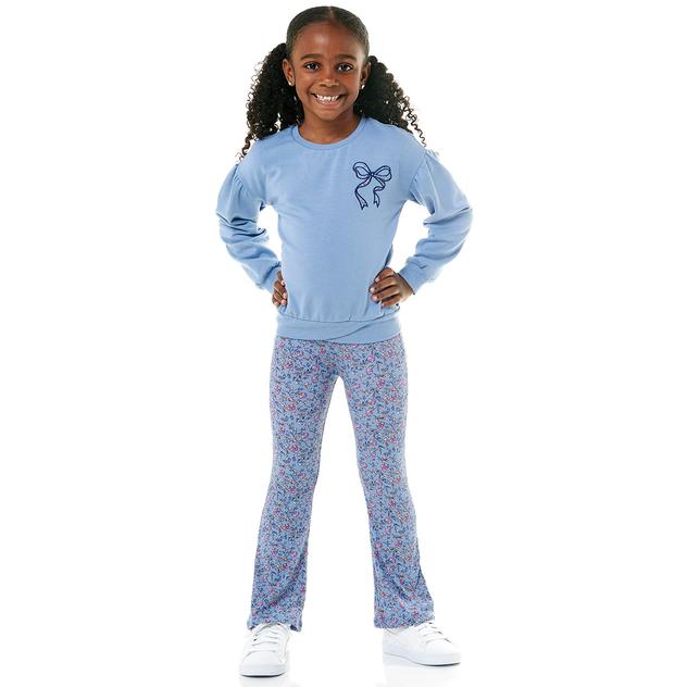 Girls (4-6x) BTween® Drop Shoulder Bow Top & Flare Leggings Set