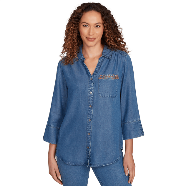 Petite Alfred Dunner El Paso Butterfly Button Front Blouse